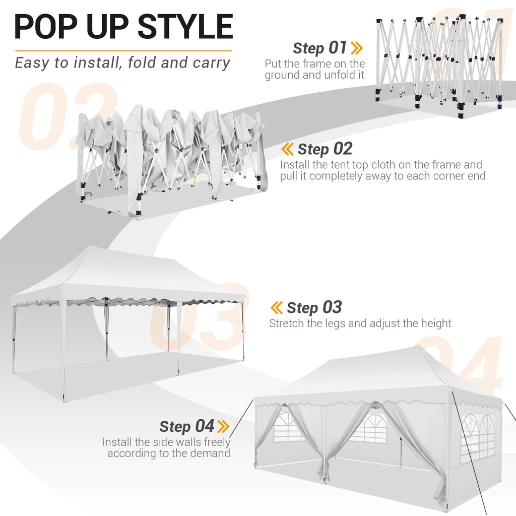 10' x 20' Pop Up Canopy Party Tent Heavy Duty Waterproof Adjustable White with Carry Bag Q29586