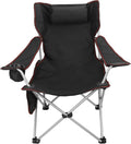 Folding Adjustable Recliner Camping Chair with Headrest Cup Holders Side Pocket Black E82105