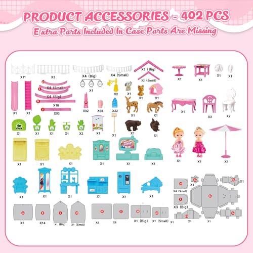 4-Story 15 Rooms Doll House with 2 Dolls O66852