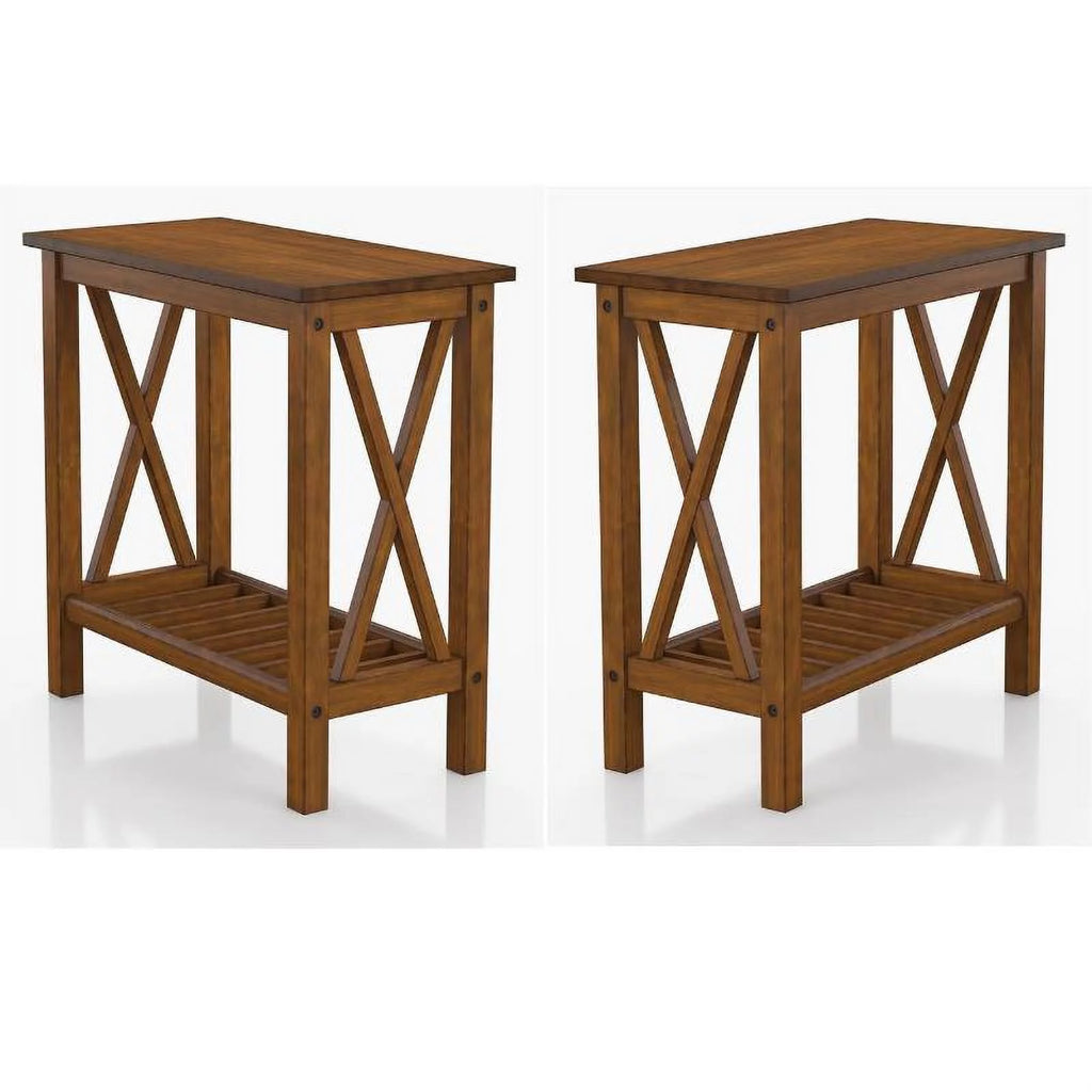 Medium Oak Wood Side Table Set of 2 A37125