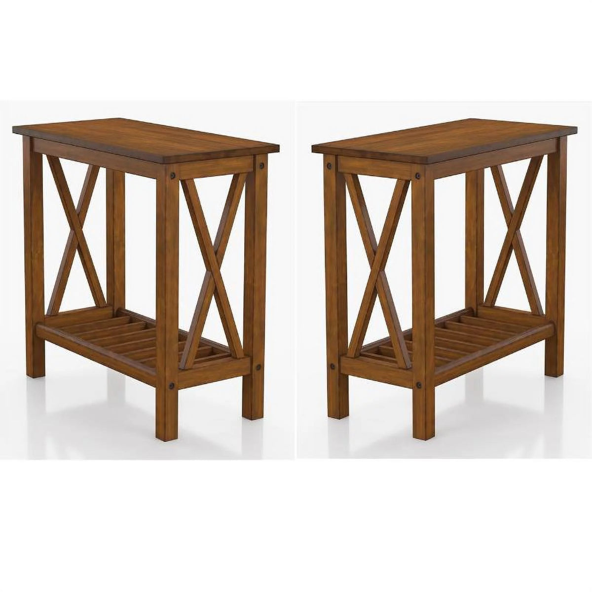 Medium Oak Wood Side Table Set of 2 A37125