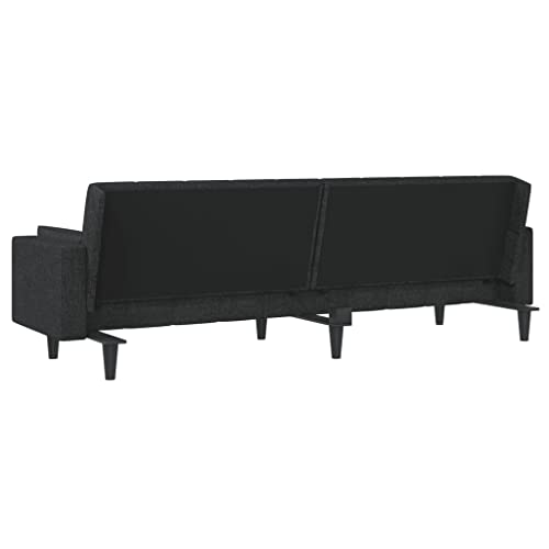 2-Seater Black Fabric Convertible Sleeper Sofa Bed with Two Pillows L109