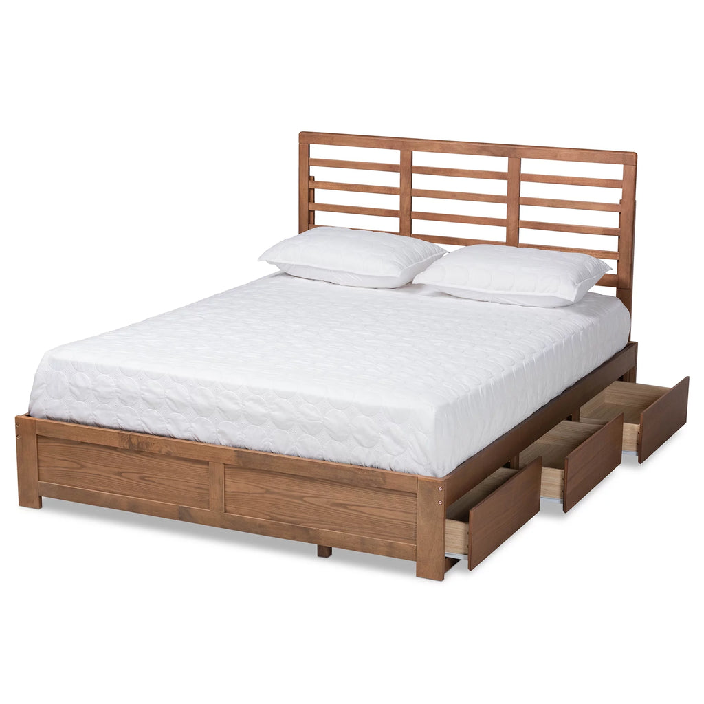 Ash Walnut Brown Wood Full Size 3-Drawer Platform Storage Bed U58091