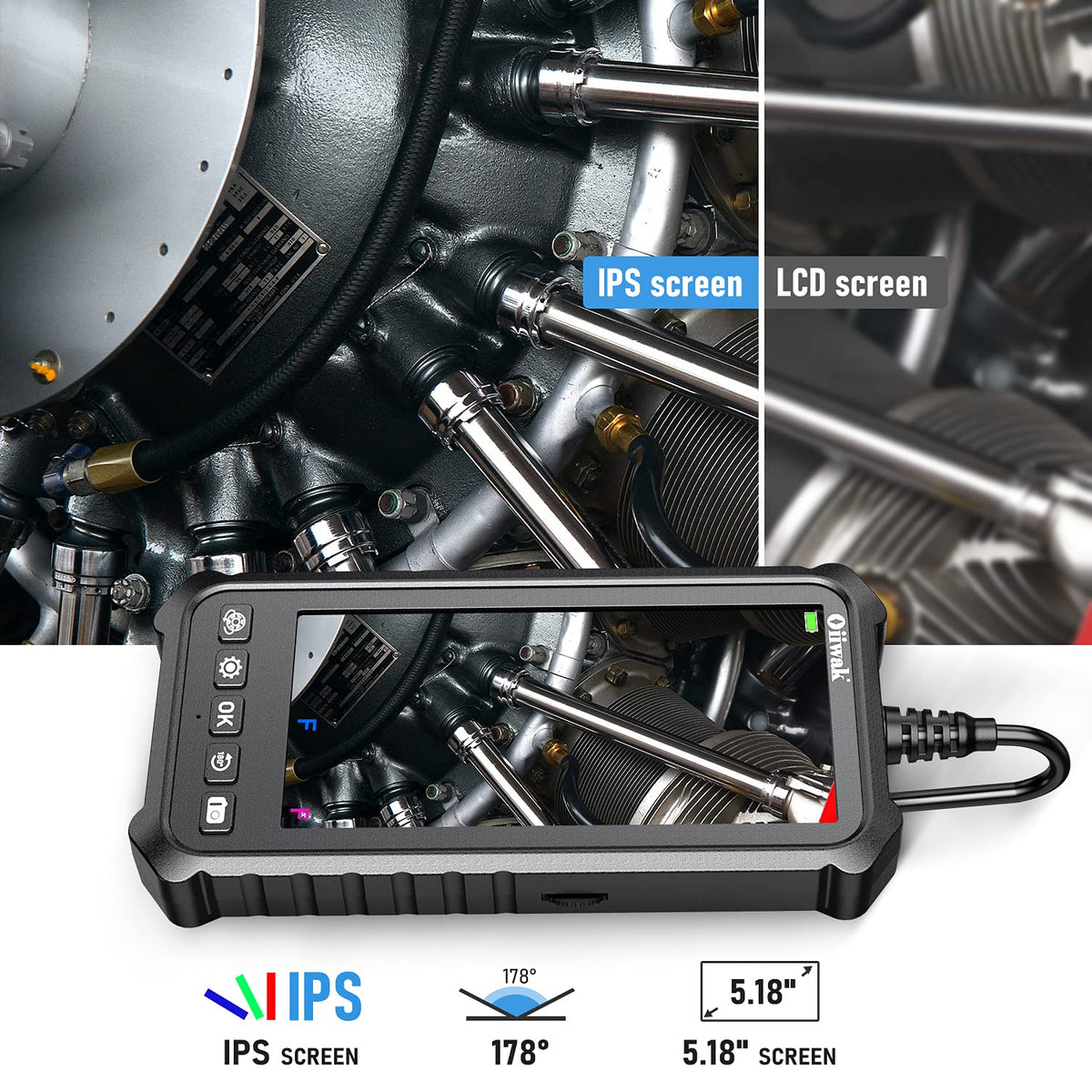 Triple Lens Industrial Endoscope Camera with 4.3'' IPS Screen 1080P HD Waterproof A3715