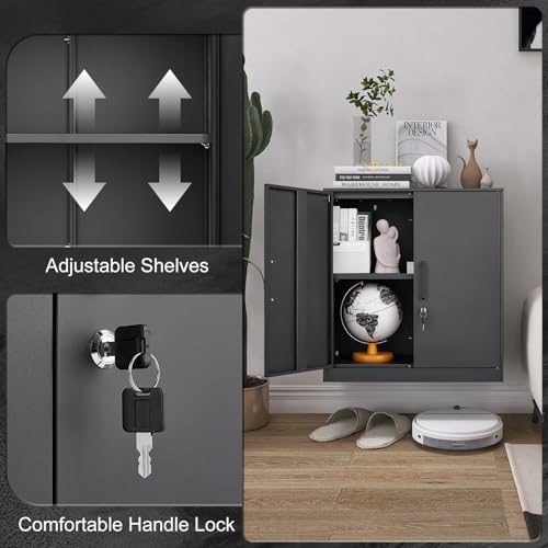 Black & Grey Steel Wall Mounted Storage Cabinet with Lock R159