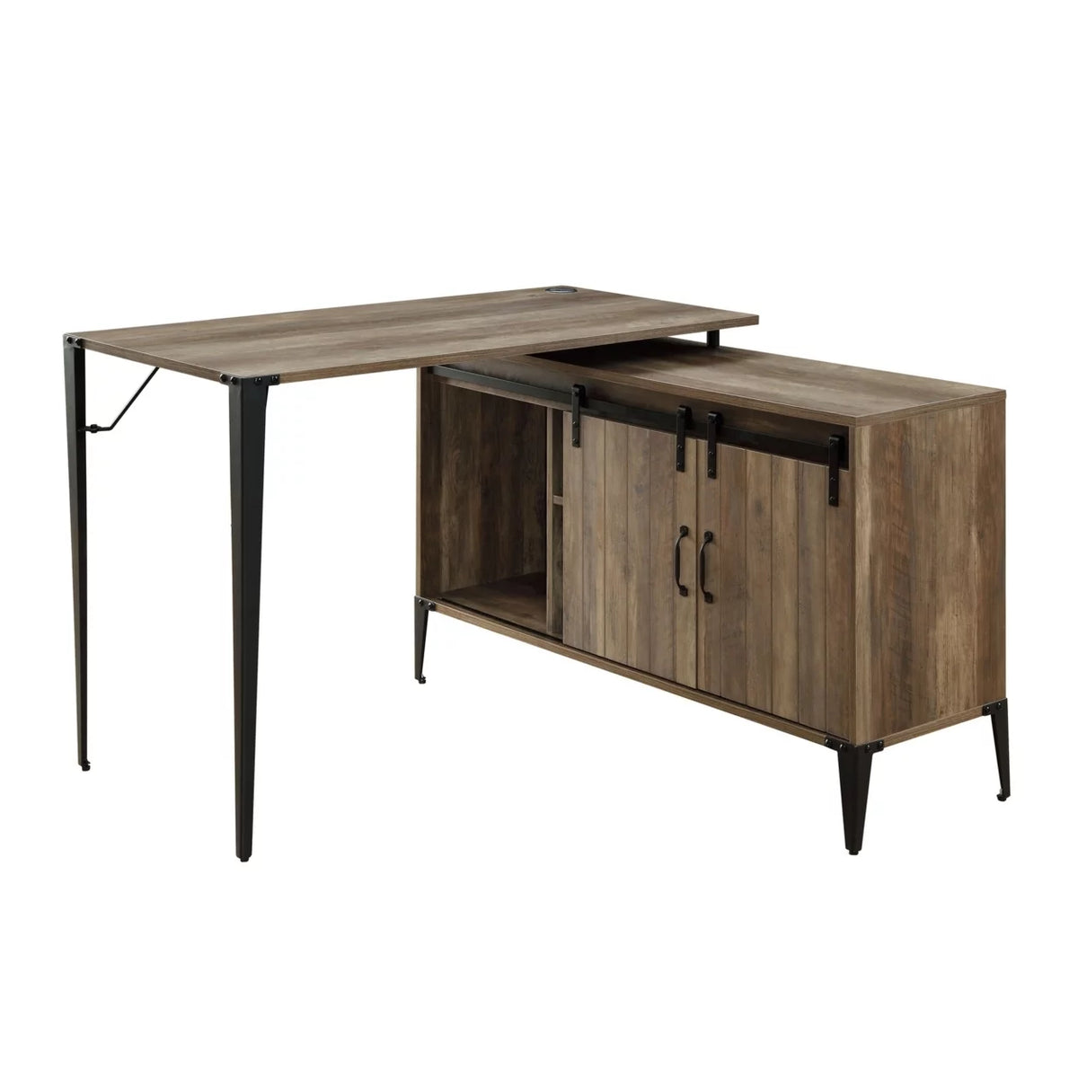 L Shaped Writing Desk with Sliding Barn Door V796153