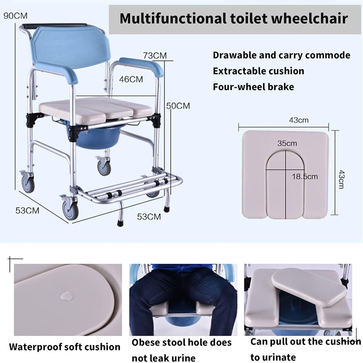 Wheelchair Shower Commode Chair with Footrests Q962