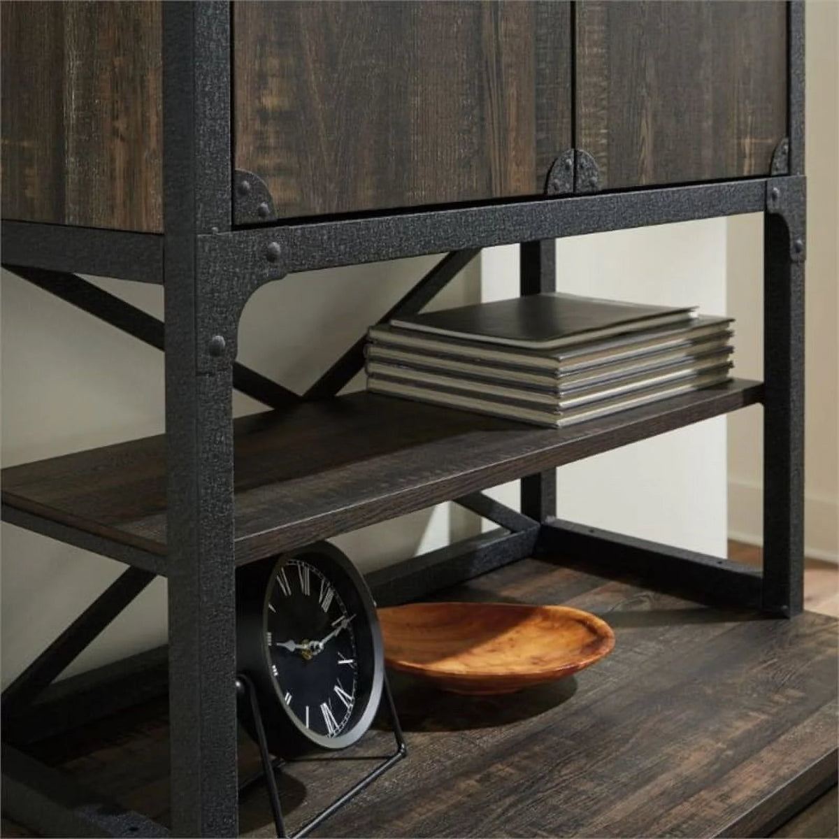 Engineered Wood Library Hutch in Carbon Oak Finish O102