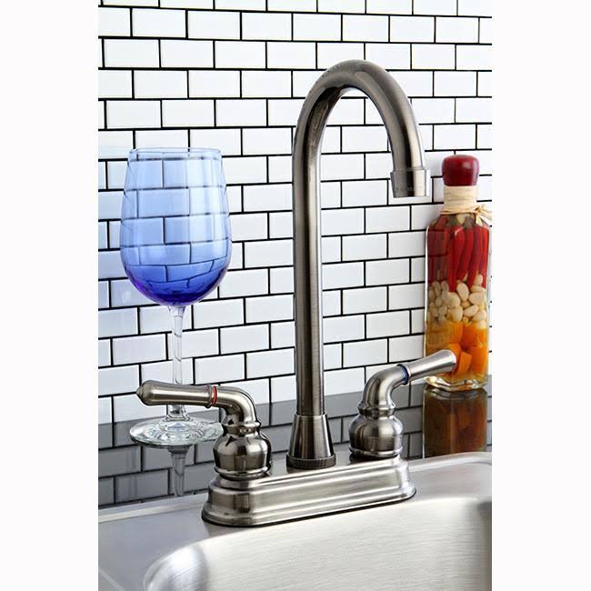 Satin Nickel & Polished Brass Two-Handle Centerset High-Arch Bar Faucet H525667