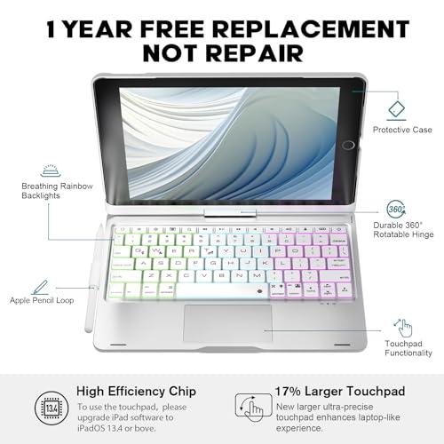 iPad 9th Generation Case with Keyboard, 360° Rotatable Backlit Keyboard with Pencil Holder for 10.2 inch iPad 9th Gen 2021/ 8th Gen 2020/ 7th Gen 2019 and iPad Air 3 / Pro 10.5" - Rose Gold N63931