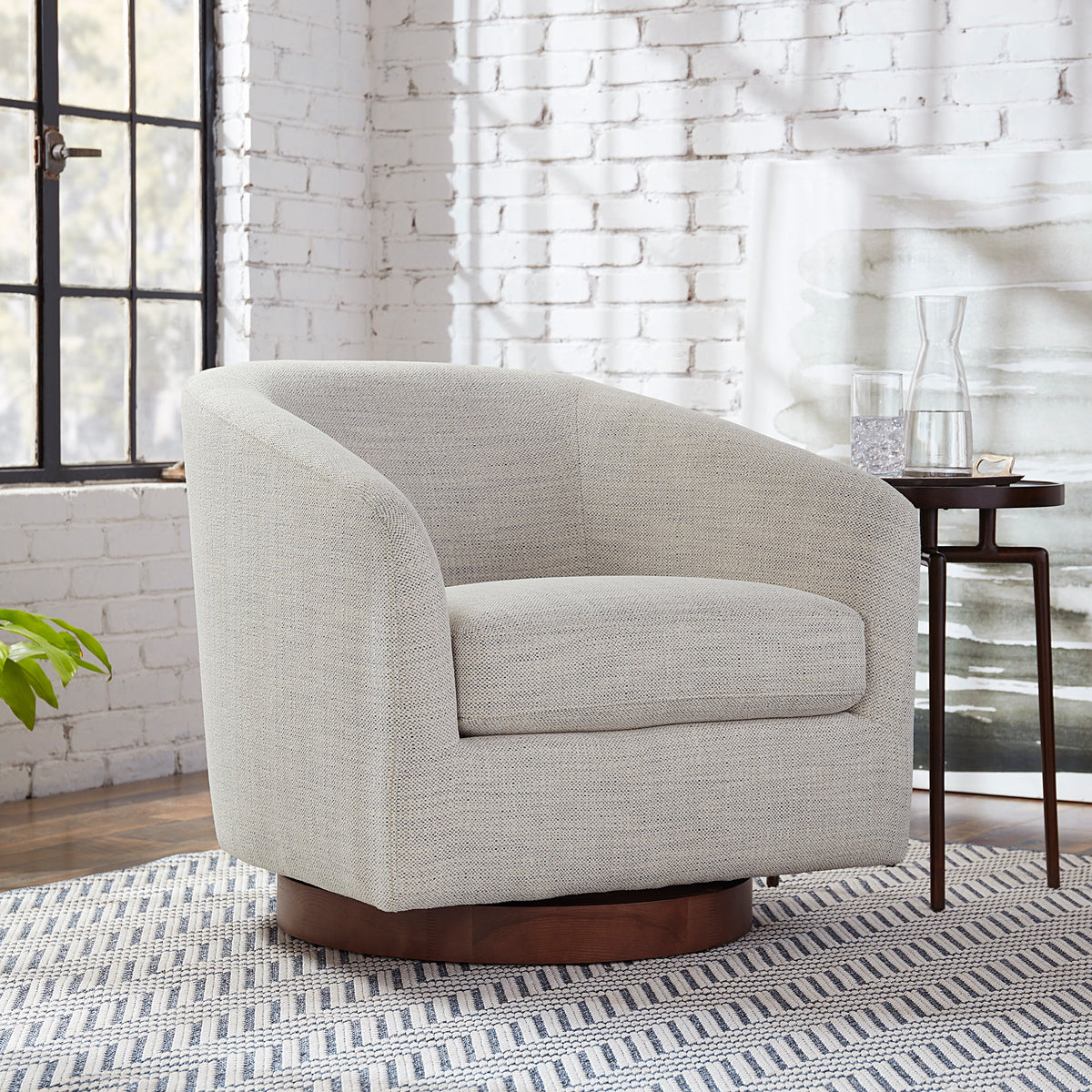 Ivory White Fabric Swivel Accent Chair G61836