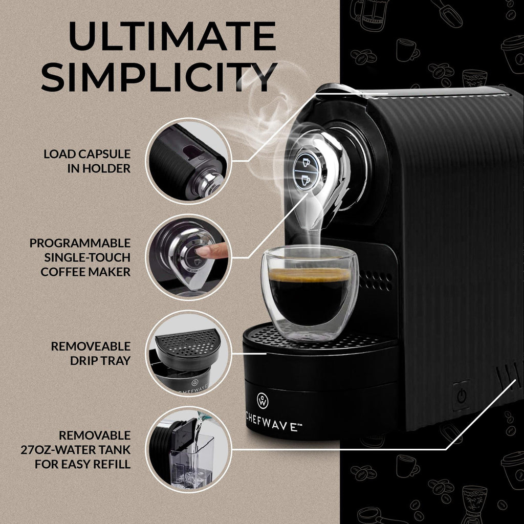Black Espresso Machine with Holder and Cups S409