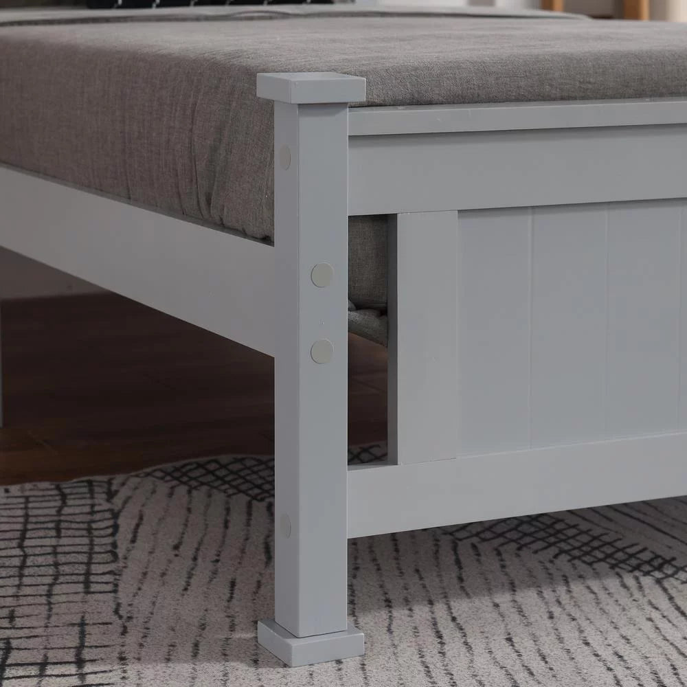 Gray Solid Pine Wood Twin Bed Frame with Headboard A1420