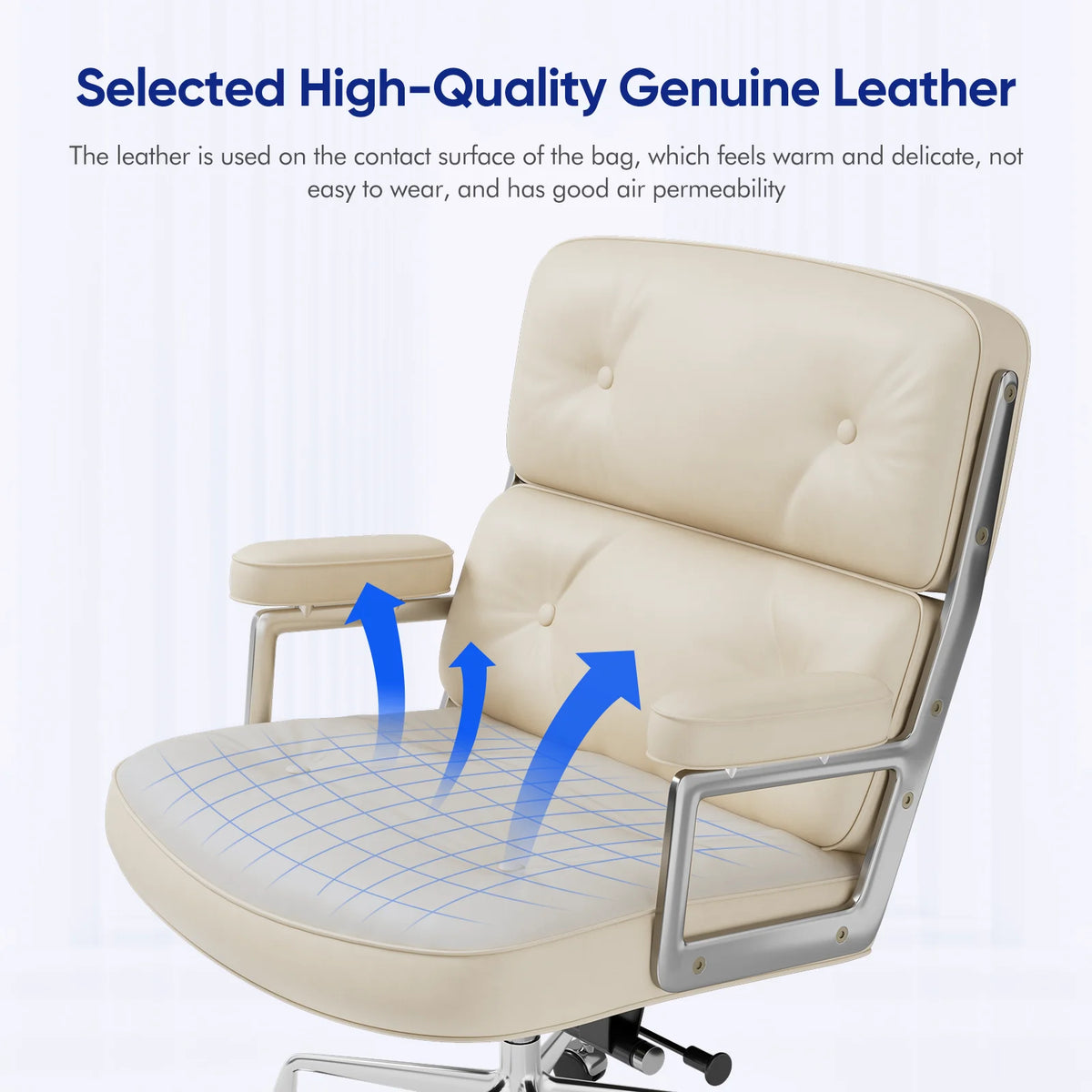 White Genuine Leather Office Chair J440