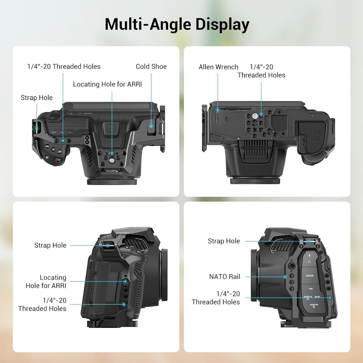 Full Cage for BMPCC 6K Pro with Built-in Removable Pogo Pin Connector X515487