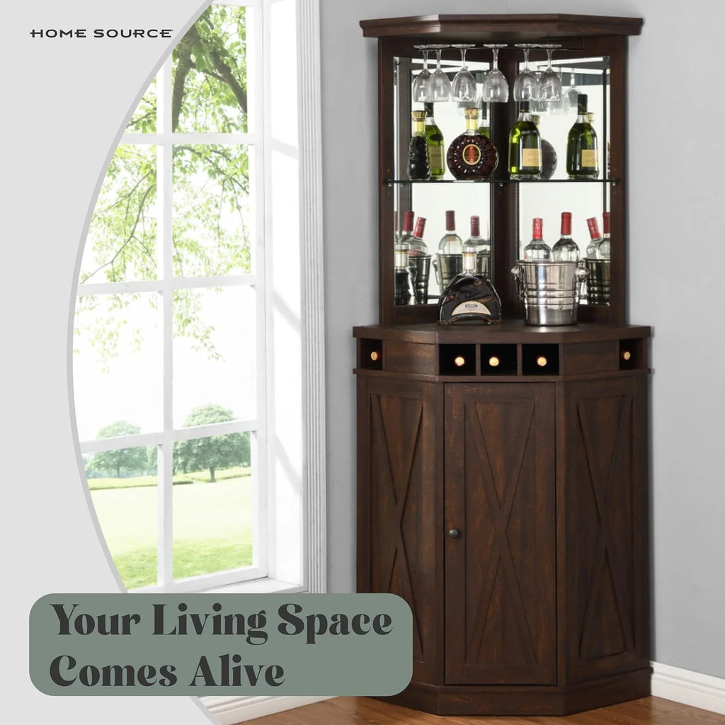 Mahogany Corner Bar Unit With Built-In Wine Rack H589