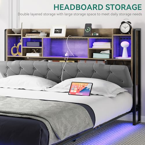 Queen Upholstered Platform Bed with Headboard Storage R8030