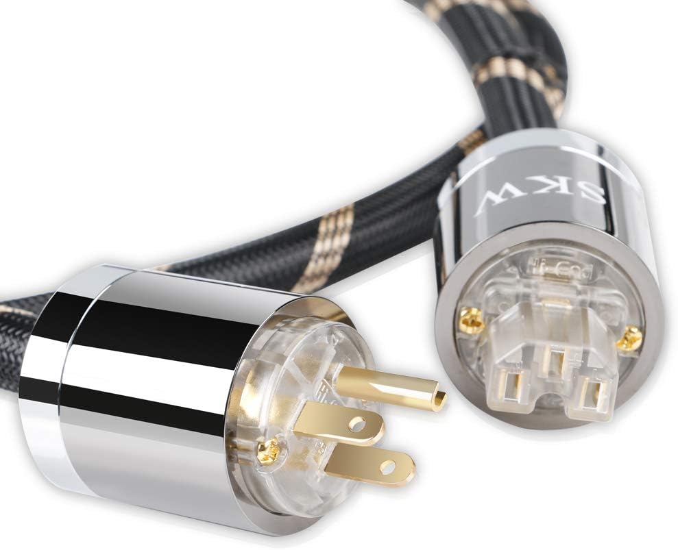 Upgrade Audiophile OCC Power Cord, Male to Female Power Cable, US Plug, Black, 6.5ft/2M I40945