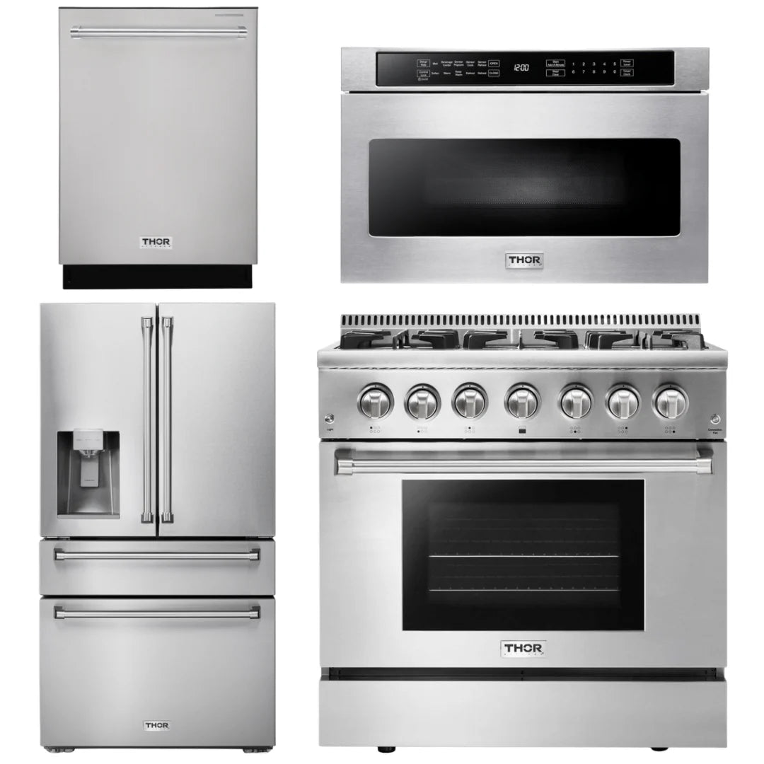 36 Dual Fuel Range, Microwave Drawer, Refrigerator, Dishwasher T470