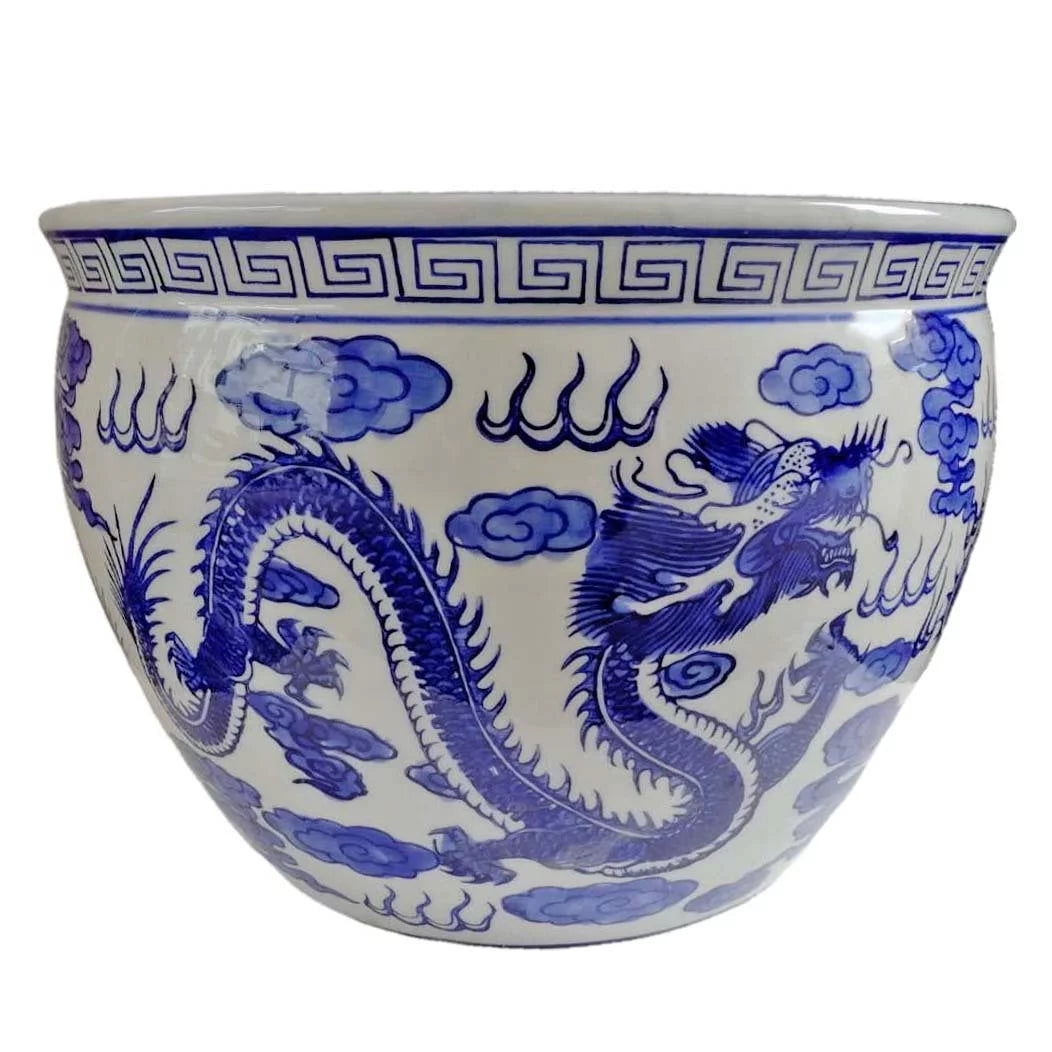 Blue and White Porcelain Fishbowl with Dragon Design N321