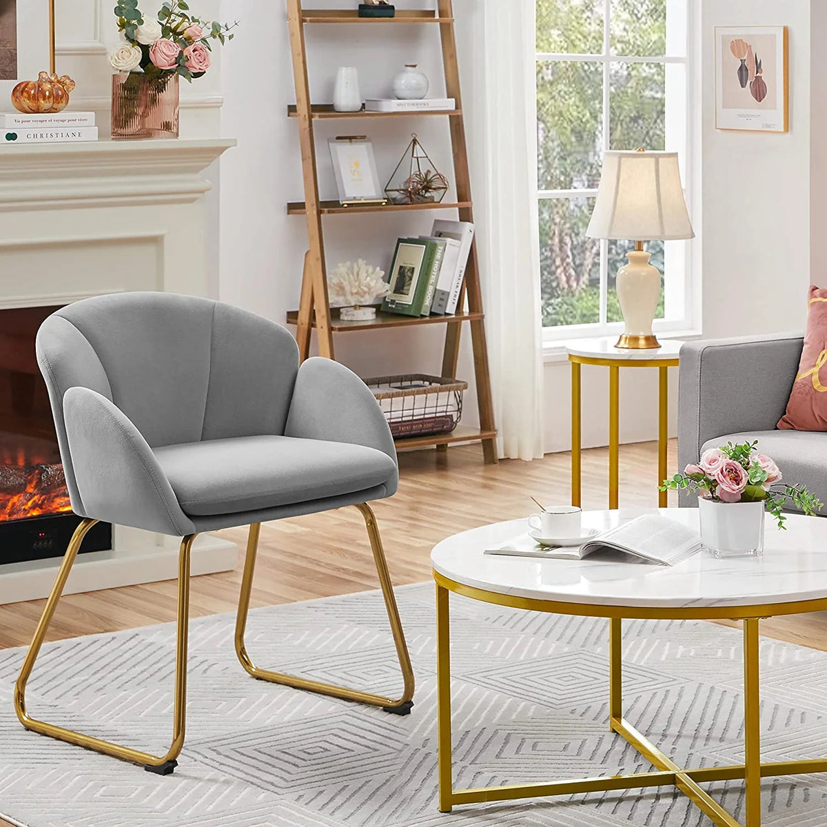 Gray Velvet Armchair with Golden Metal Legs W792