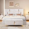 Beige Queen Upholstered Platform Bed with Storage Ottoman E421336