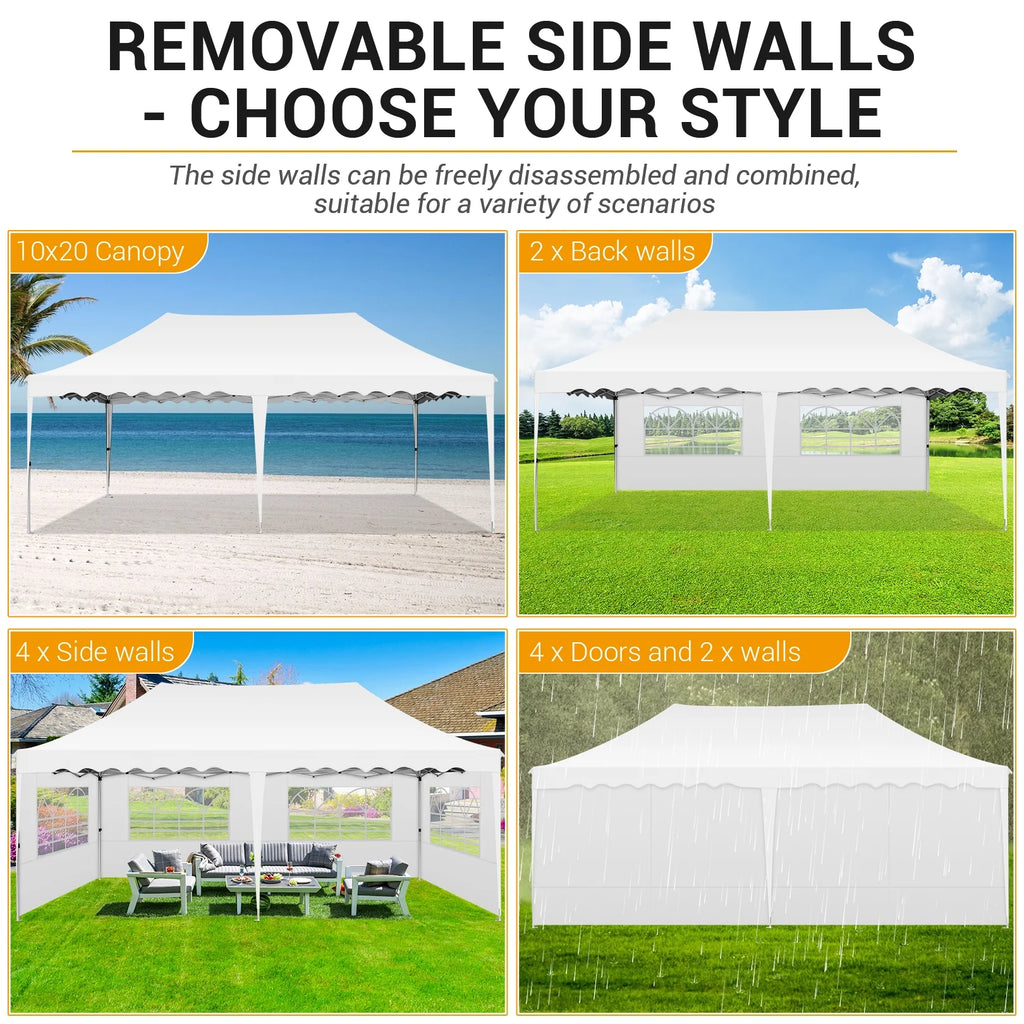 10' x 20' Pop Up Canopy Party Tent Heavy Duty Waterproof Adjustable White with Carry Bag Q29586