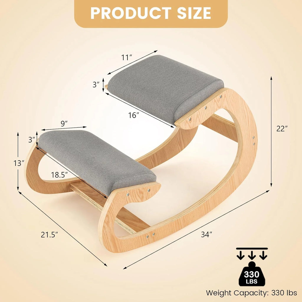 Ergonomic Kneeling Chair with Cushion Solid Wood Frame Gray A7259