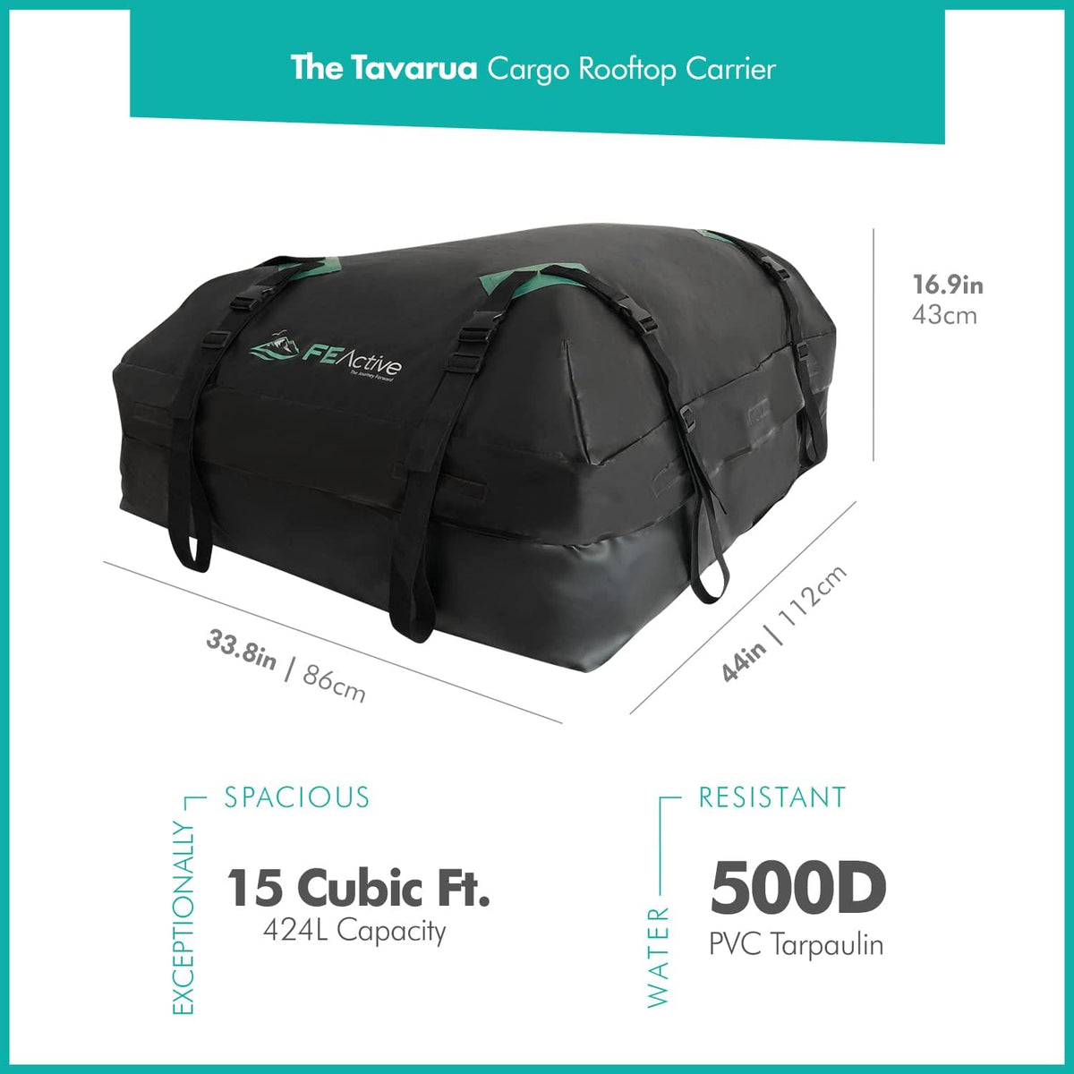 Waterproof 15 Cubic ft. Rooftop Cargo Carrier with Straps I3532