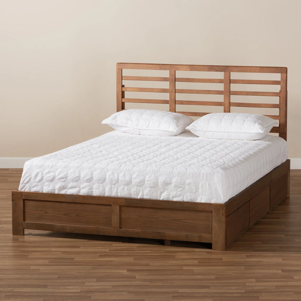 Ash Walnut Brown Wood Full Size 3-Drawer Platform Storage Bed U58091