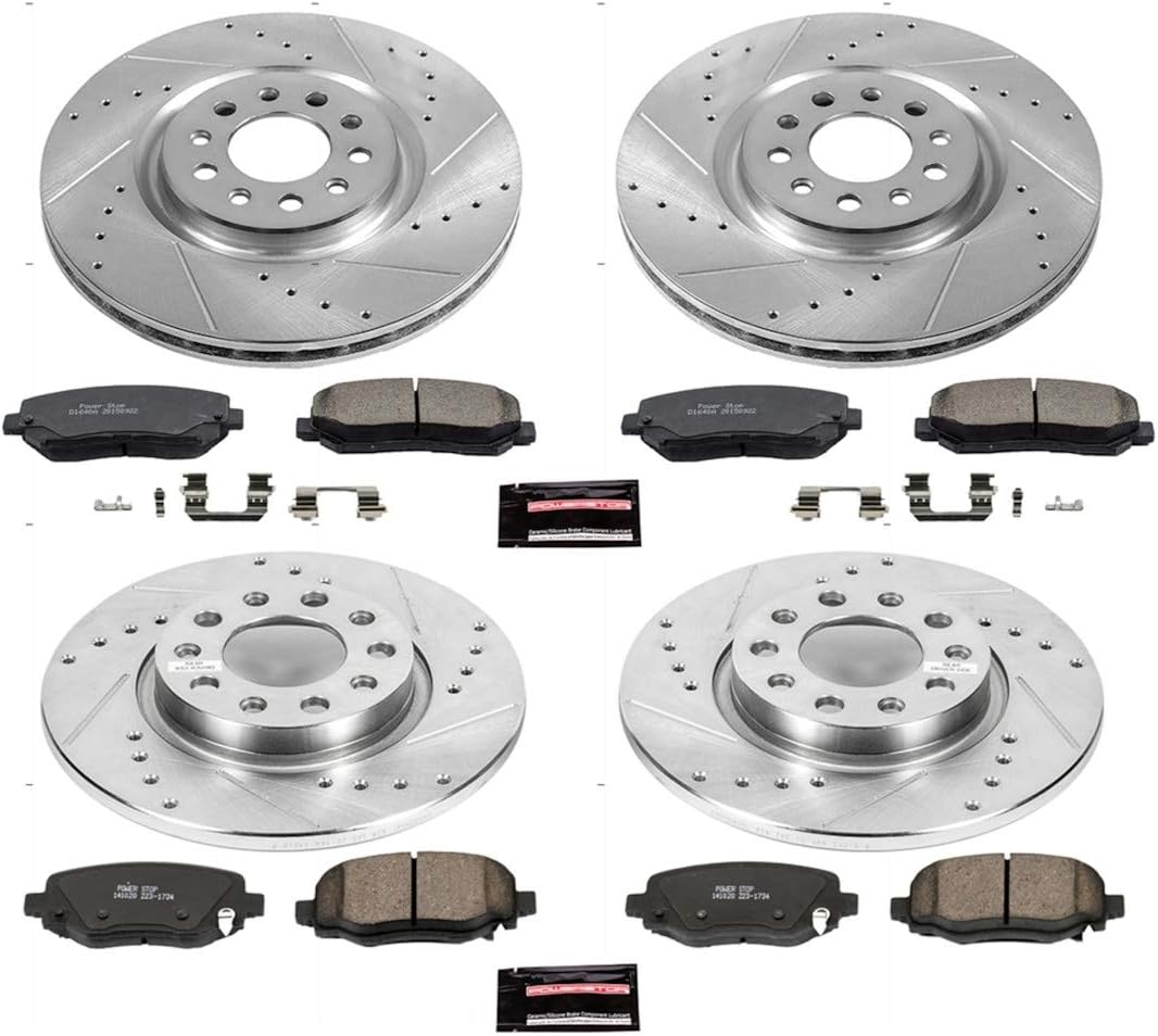 Front and Rear Carbon Fiber Brake Pads with Drilled & Slotted Brake Rotors Kit R994142