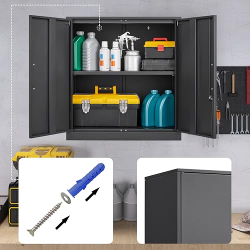 Black & Grey Steel Wall Mounted Storage Cabinet with Lock R159