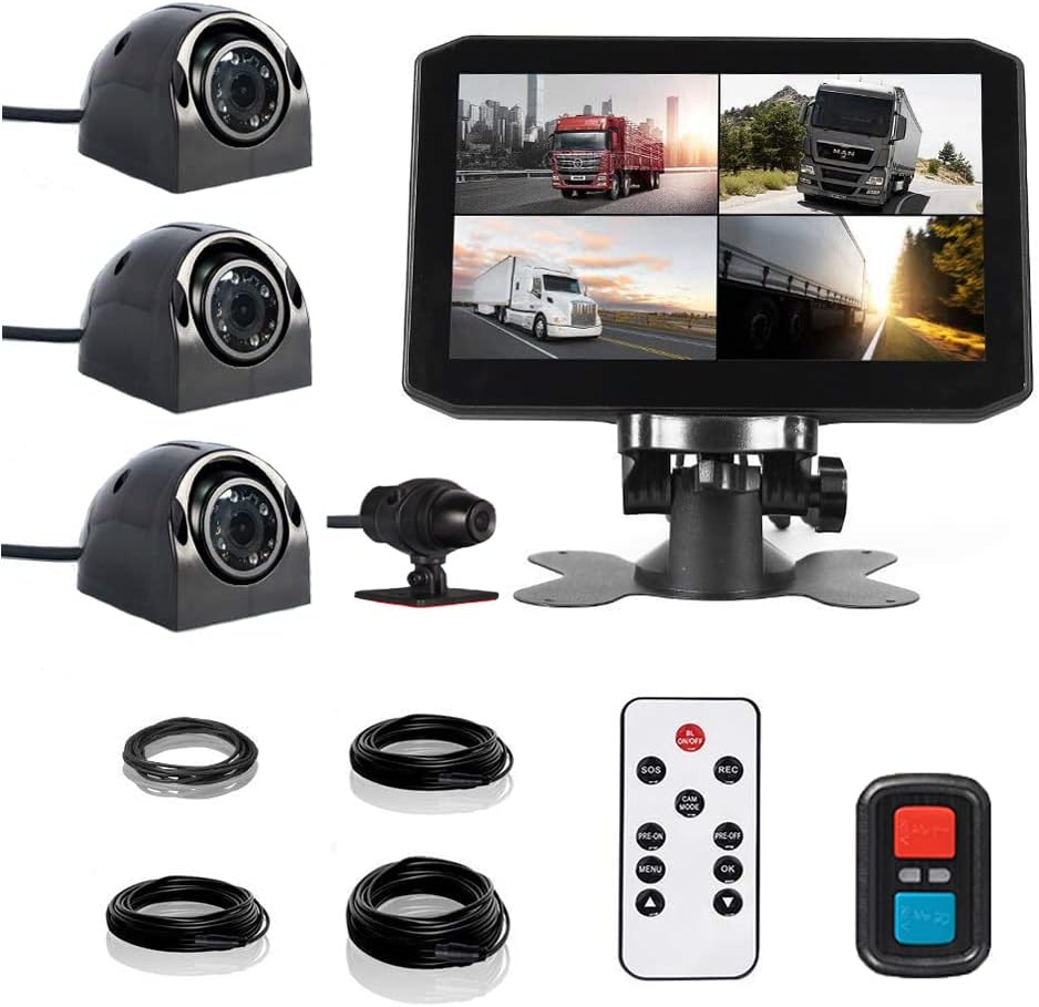 4CH Dash Cam Backup Camera 7.0'' Monitor Recording DVR Front & Sides & Rear VGA with Infrared Night Vision Lens D193