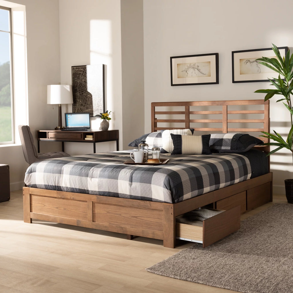 Ash Walnut Brown Wood Full Size 3-Drawer Platform Storage Bed U58091
