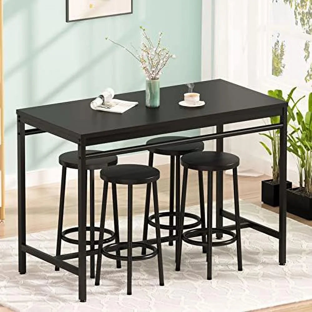 Dining Table Set for 4 with 4 Square Stools 5 Piece R769863
