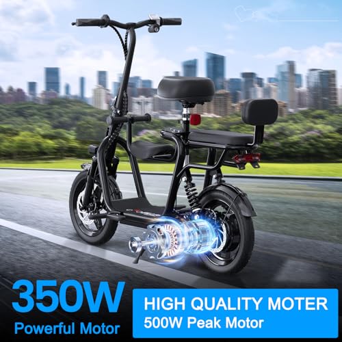 Black Electric Scooter with 3 Seats 350W Motor 14" Tire 20 Miles Range N334