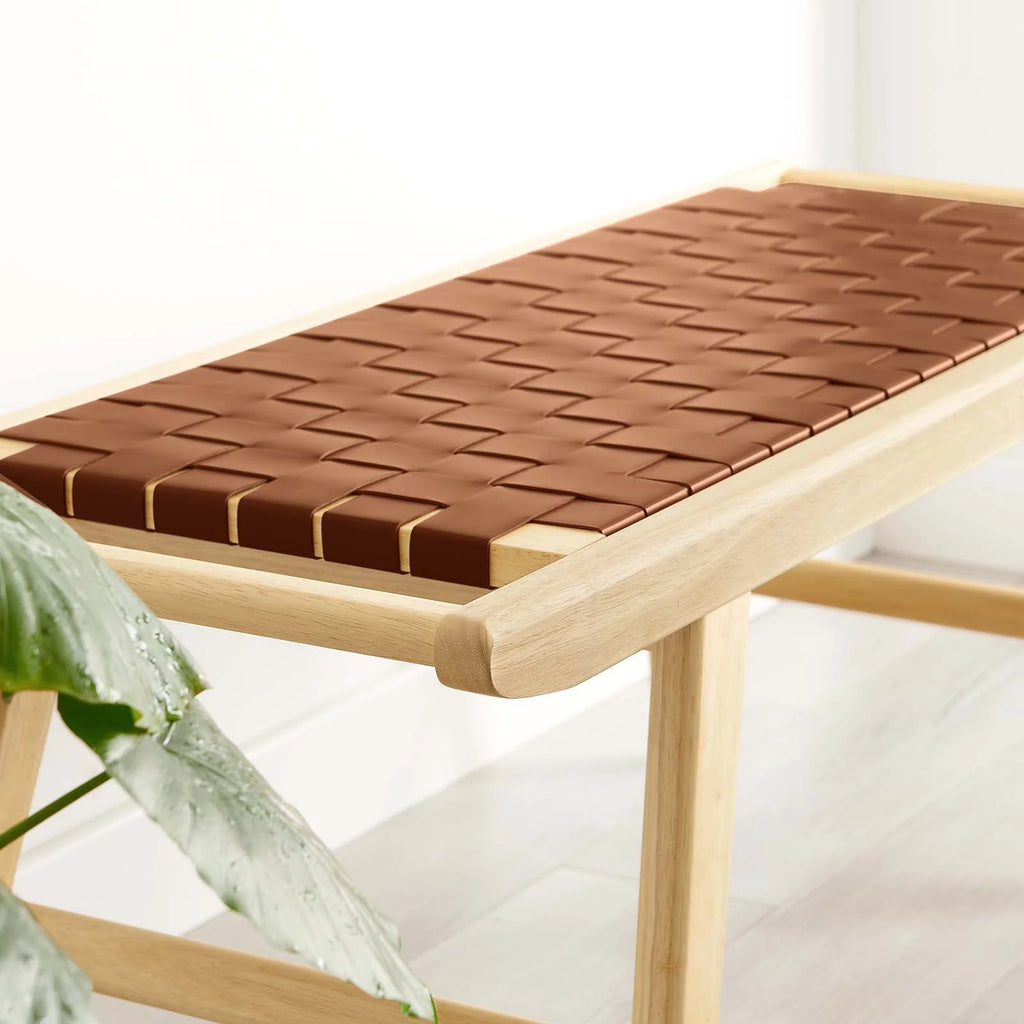 Natural Brown Faux Leather Wood Bench T4489