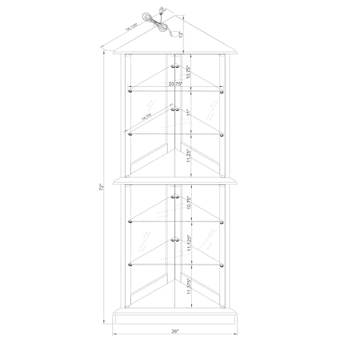 72" Tall Corner 6-Shelf Curio Cabinet with Tempered Glass Doors and Adjustable Storage Shelves (Cherry) R544