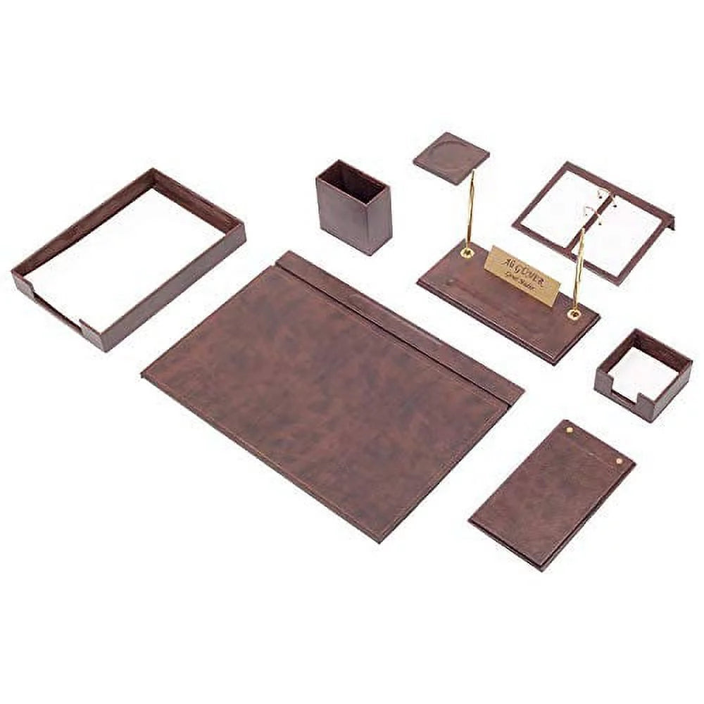 10 Piece Brown Leather Desk Organizer A773607