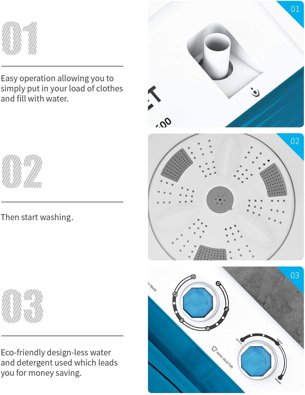 Compact Twin Tub Portable Mini Washing Machine 26lbs Capacity, Washer(18lbs)&Spiner(8lbs) (White&Blue) V2826