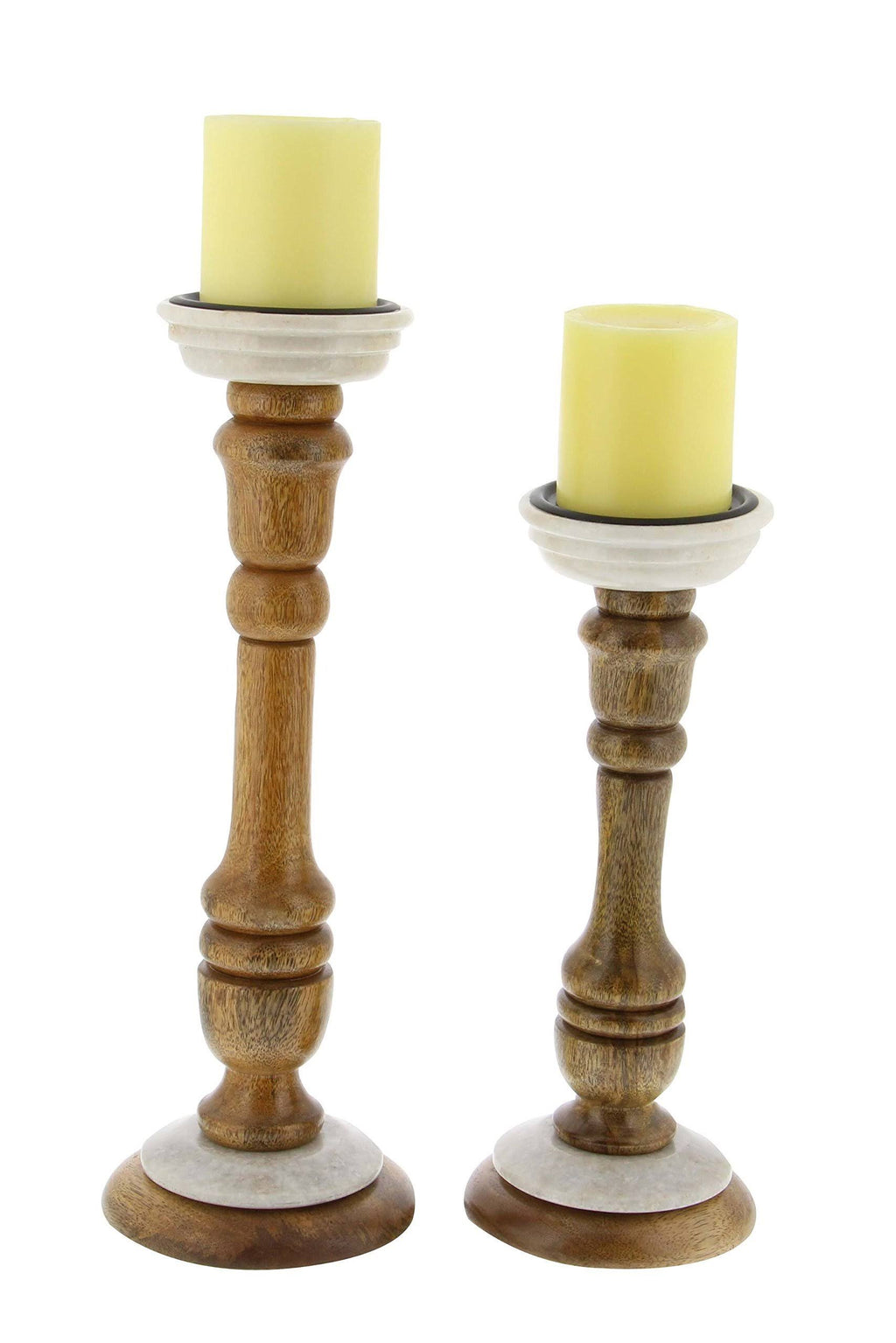 Mango Wood Pedestal Candle Holders Set of 2 P922
