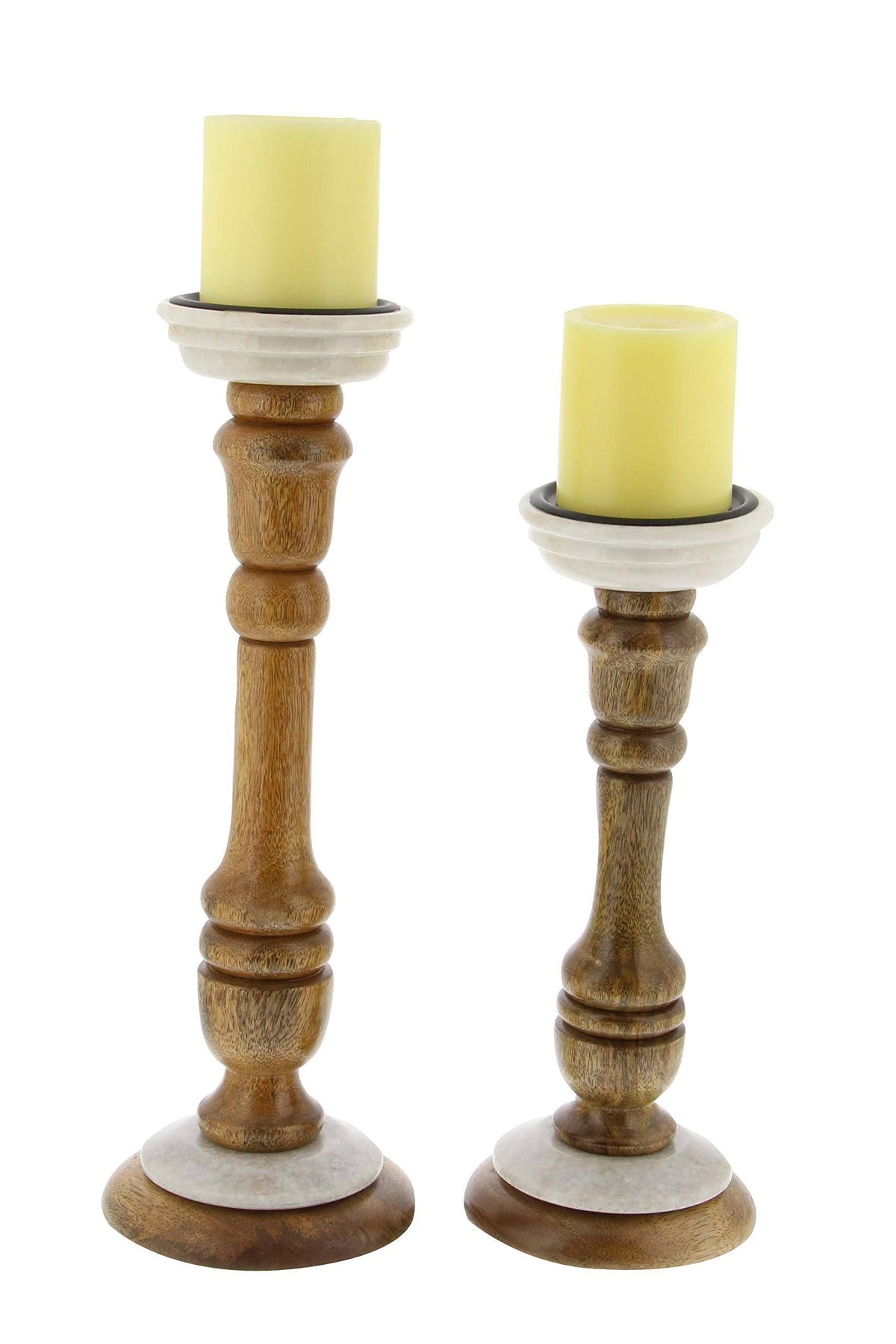 Mango Wood Pedestal Candle Holders Set of 2 P922