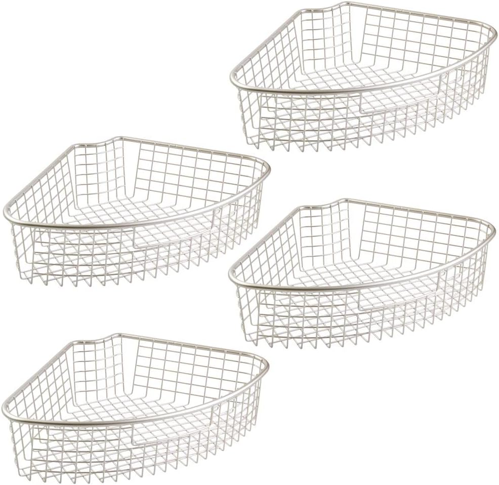 Metal Kitchen Cabinet Lazy Susan Storage Organizer Basket with Front Handle - 4 Pack S222