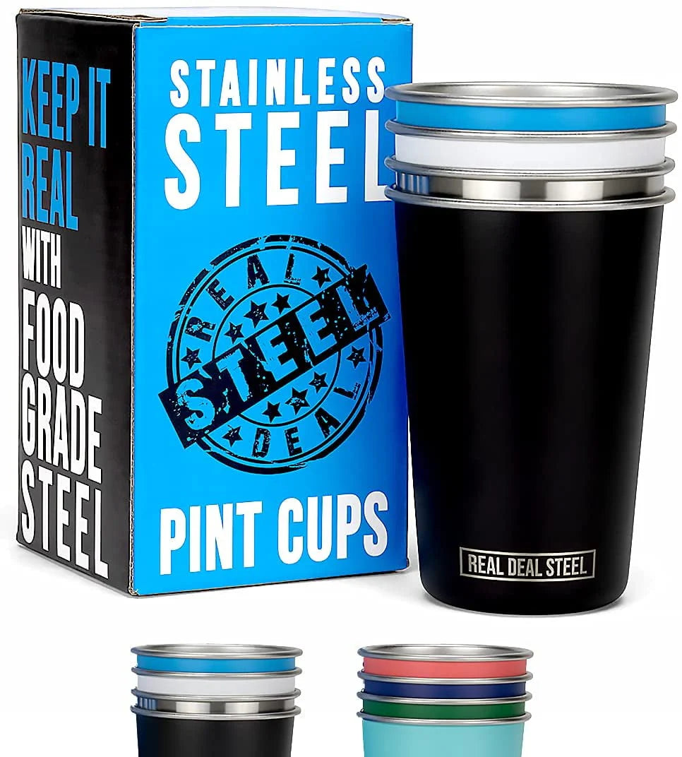 Stainless Steel Pint Cups 16oz Set of 4 Stackable Multicolor Tumblers K647