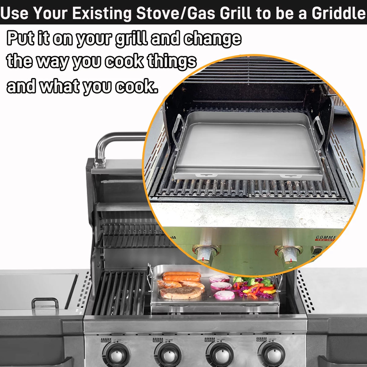Flat Top Grill Griddle with Removable Grease Tray, 24 x 16 Stainless Steel U123665