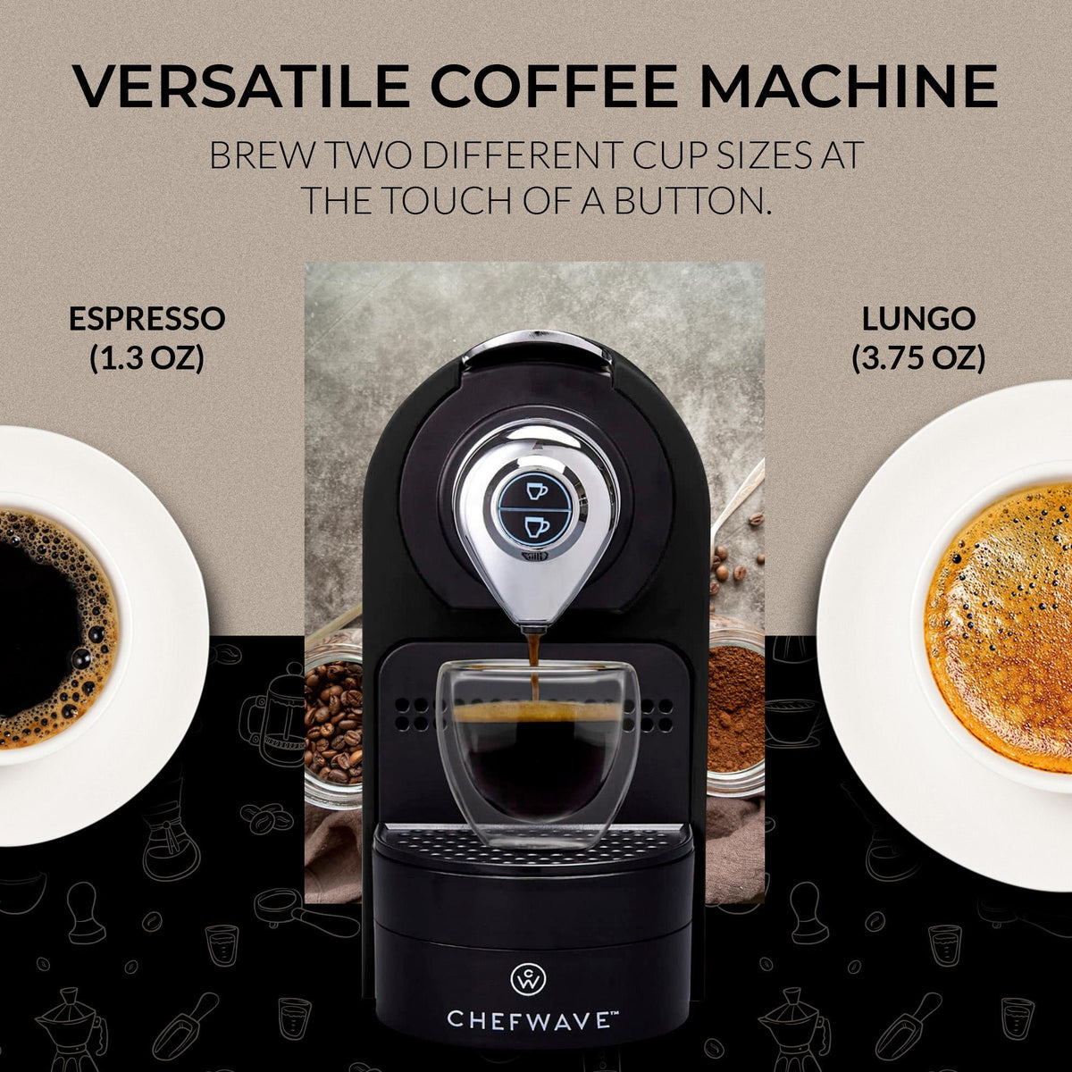 Black Espresso Machine with Holder and Cups S409
