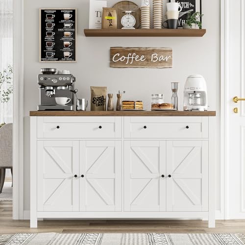 55" White Buffet Sideboard Cabinet with Drawers and Shelves E231