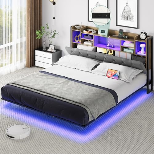 Queen Upholstered Platform Bed with Headboard Storage R8030