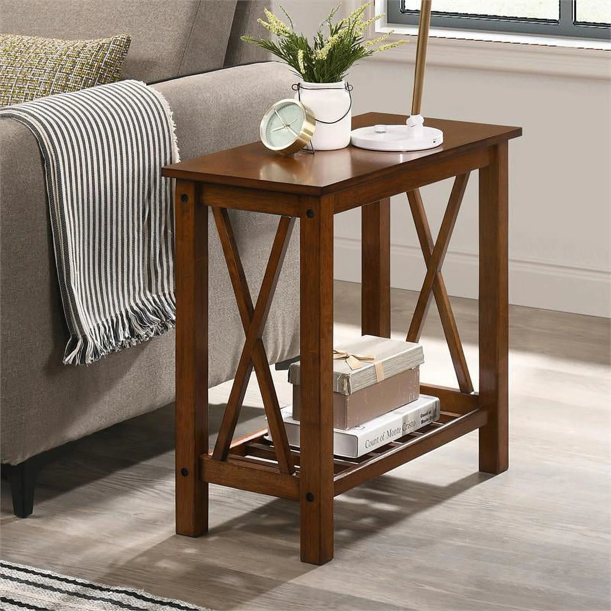 Medium Oak Wood Side Table Set of 2 A37125