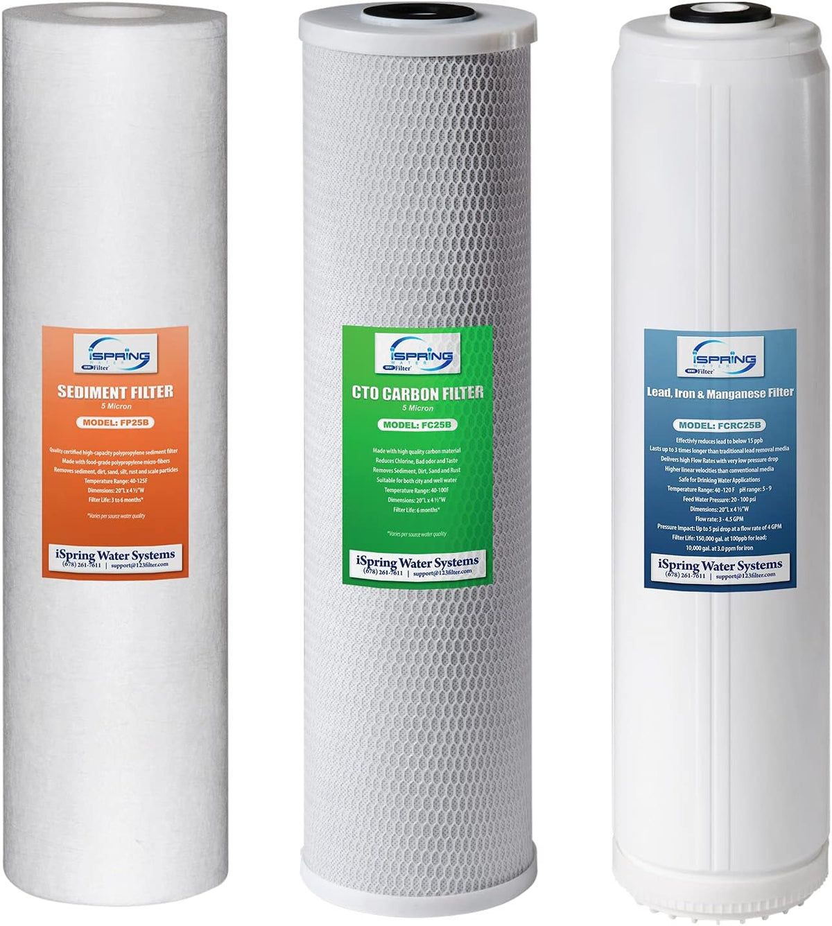 3-Stage Whole House Water Filter Set Replacement Pack with Sediment, CTO Carbon Block, and Iron & Manganese Reducing Cartridges Z69775